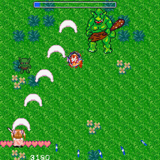 騎士姫がボスの弾幕に挑むゲーム画面